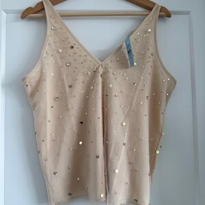 LOFT Light Beige Sequin Tank Top Size Medium Petite